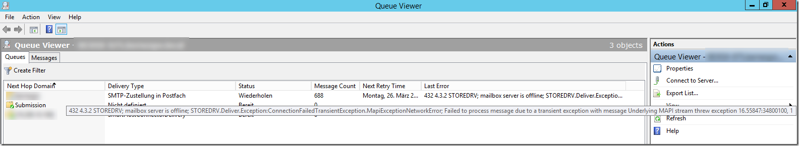STOREDRV; mailbox server is offline (ID 4009)