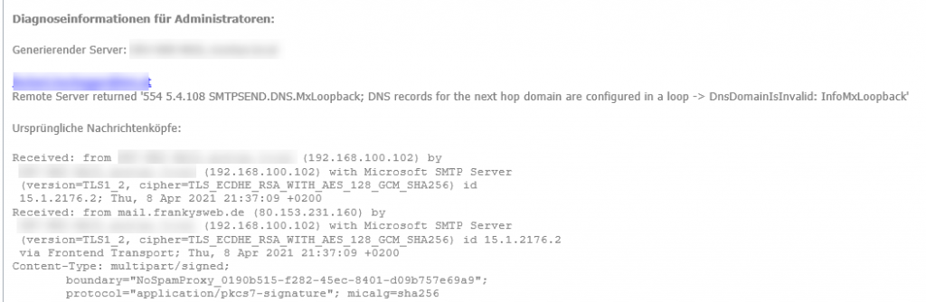 Exchange Hybrid: 554 5.4.108 SMTPSEND.DNS.MxLoopback