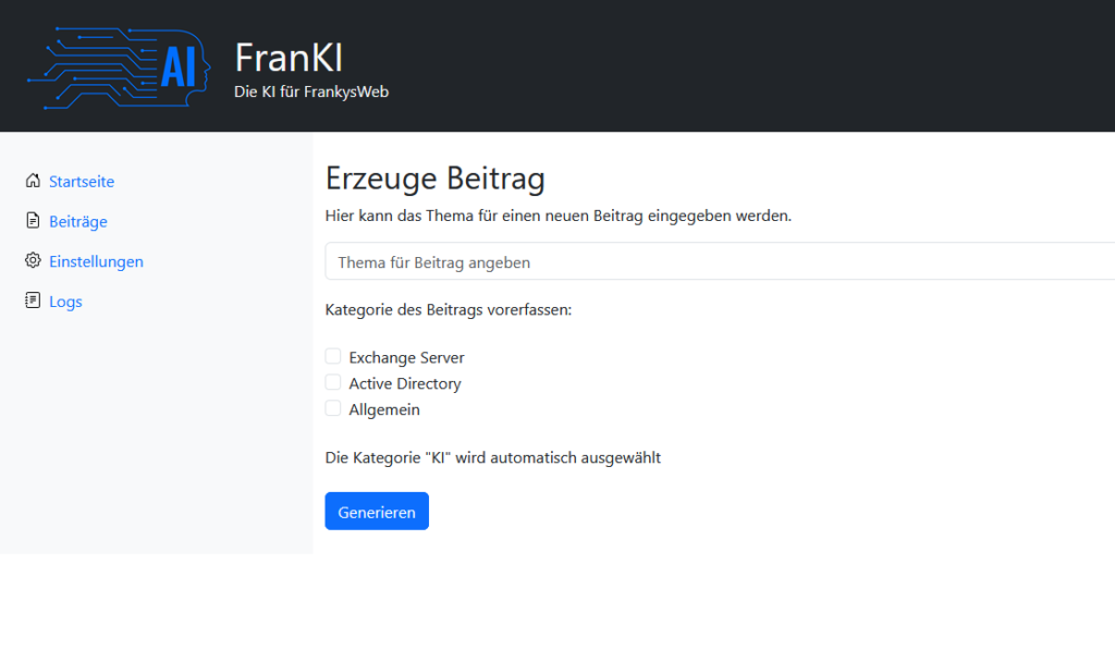 FranKI: Die KI auf FrankysWeb