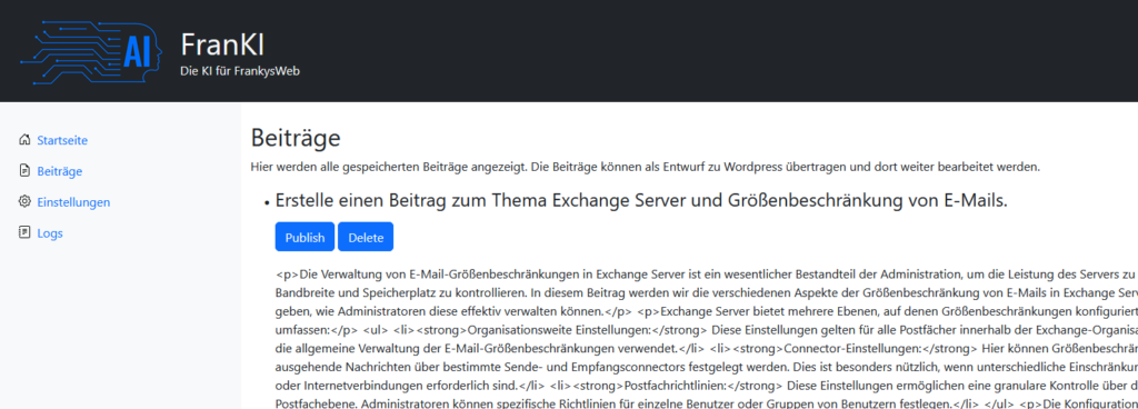 FranKI: Die KI auf FrankysWeb