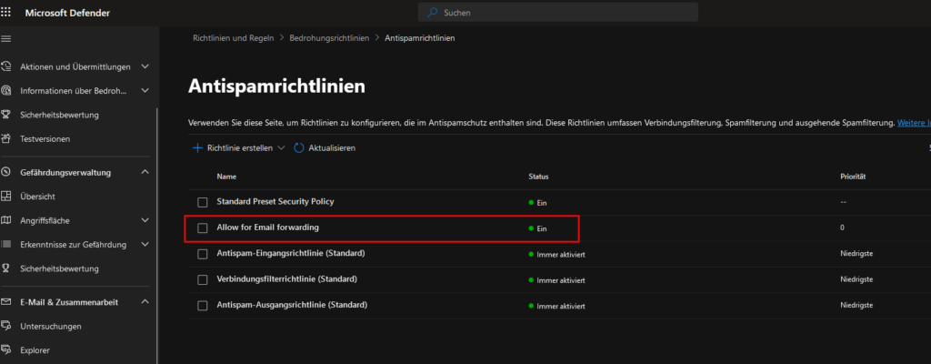Exchange Online: Automatische E-Mail Weiterleitung aktivieren