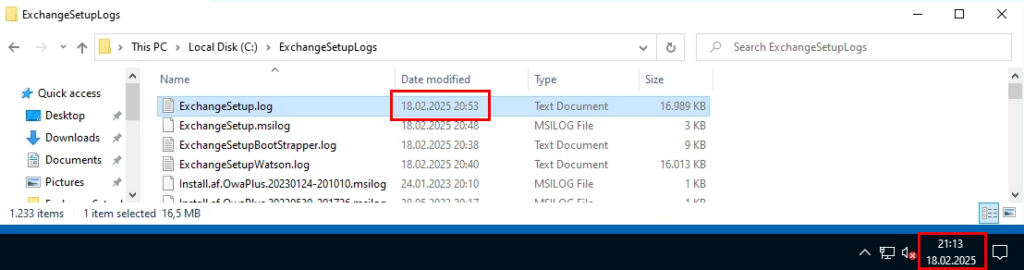 Exchange Setup Logfile