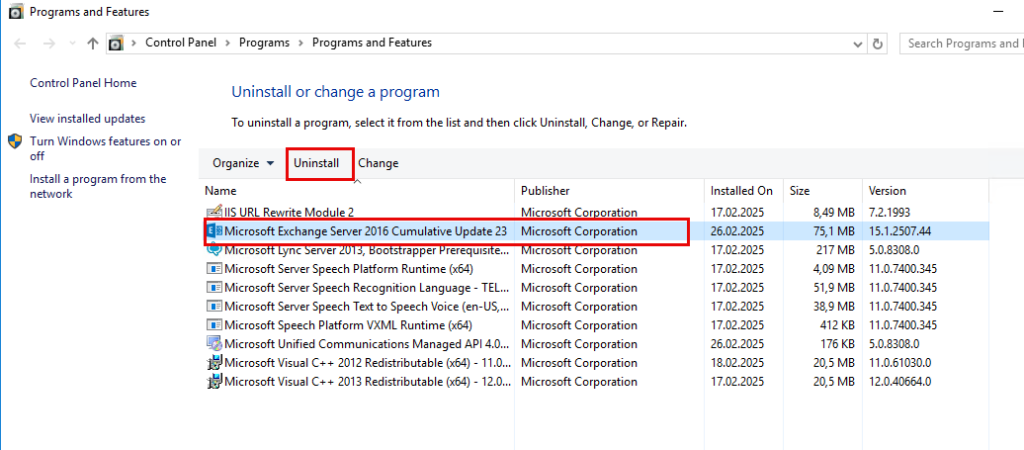 Exchange Server deinstallieren